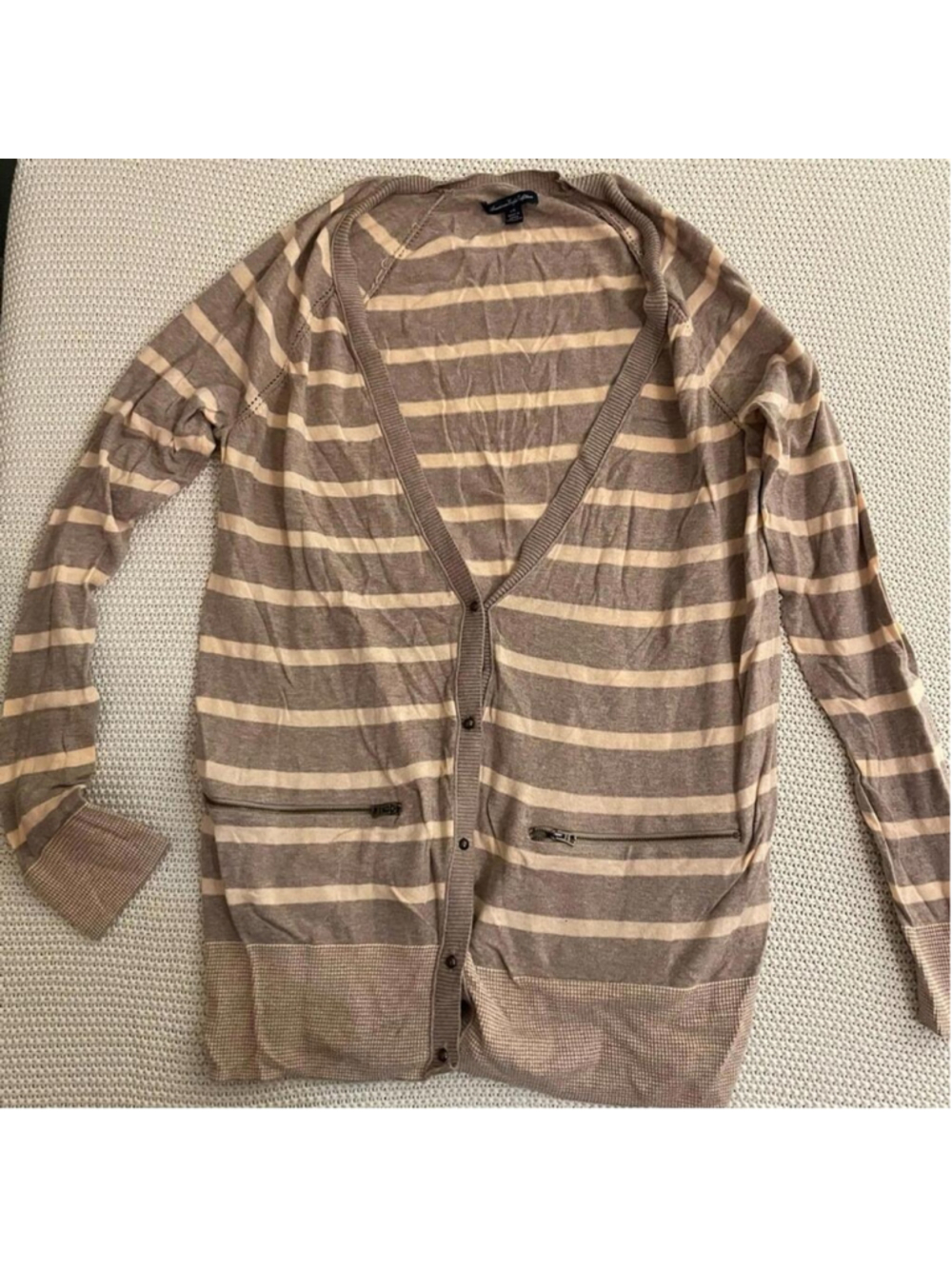American Eagle Outfitters mauve and cream Striped Cardigan
